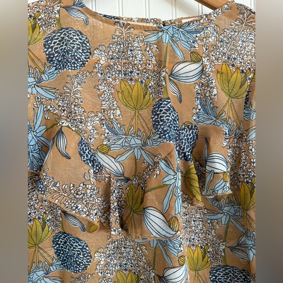 Molly Bracken Floral Blouse Size Small- Blue & Yellow with Bell Sleeves - Picture 3 of 6